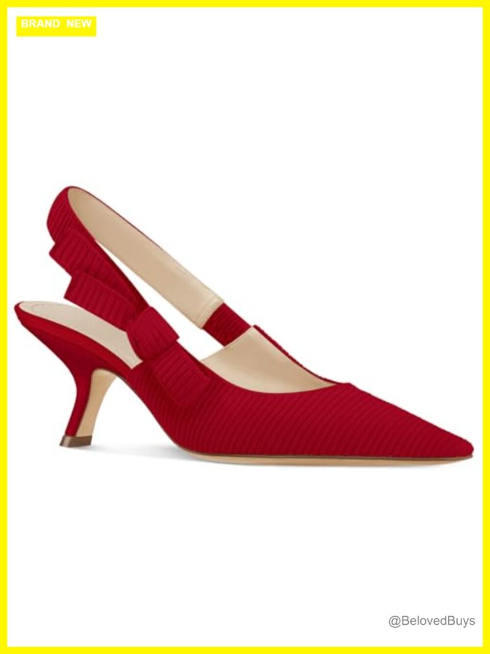 Womens Slingback Kitten Heels Closed Pointed Toe Knitted Slip On Work Pumps